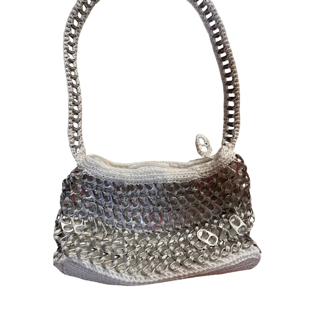 Handmade Soda Tab Shoulder Bag White Crochet Upcycled Aluminum Pop Top Y2K Mini